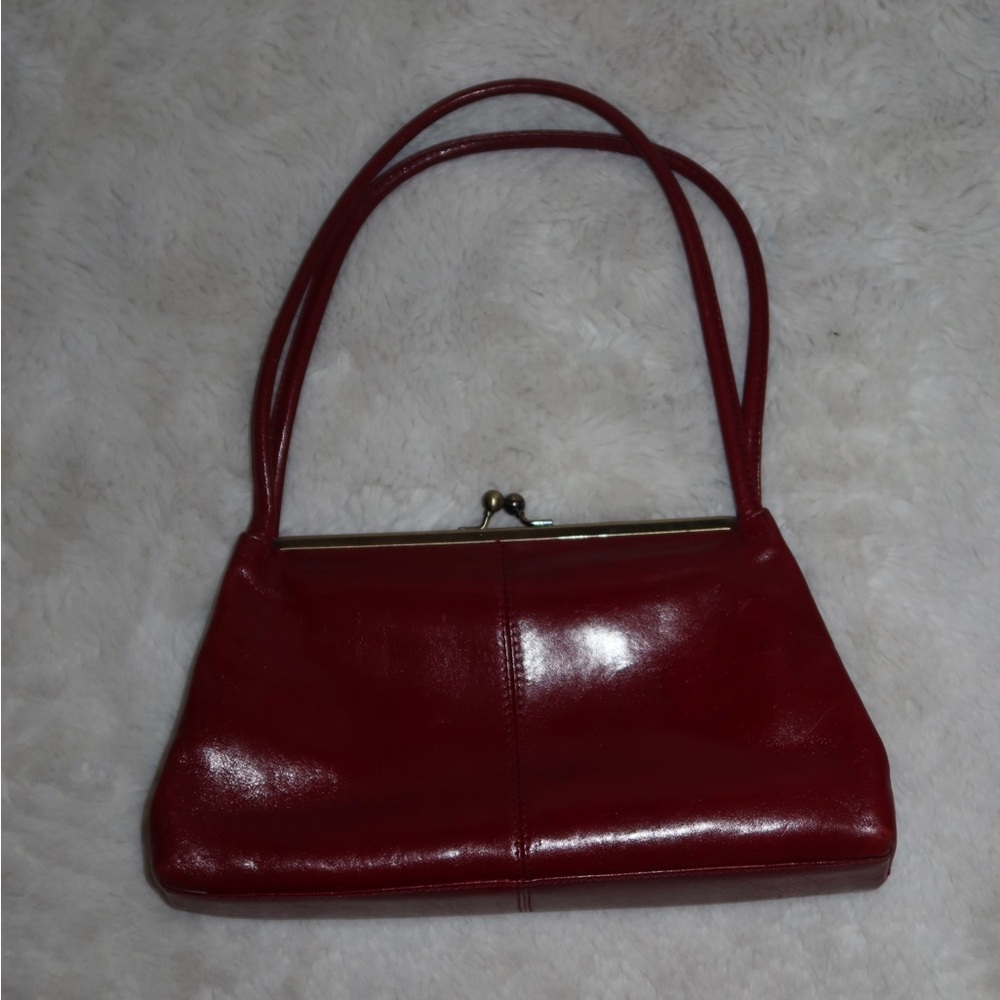 HOBO Red Shoulder Bag with Glossy Textured Finish
